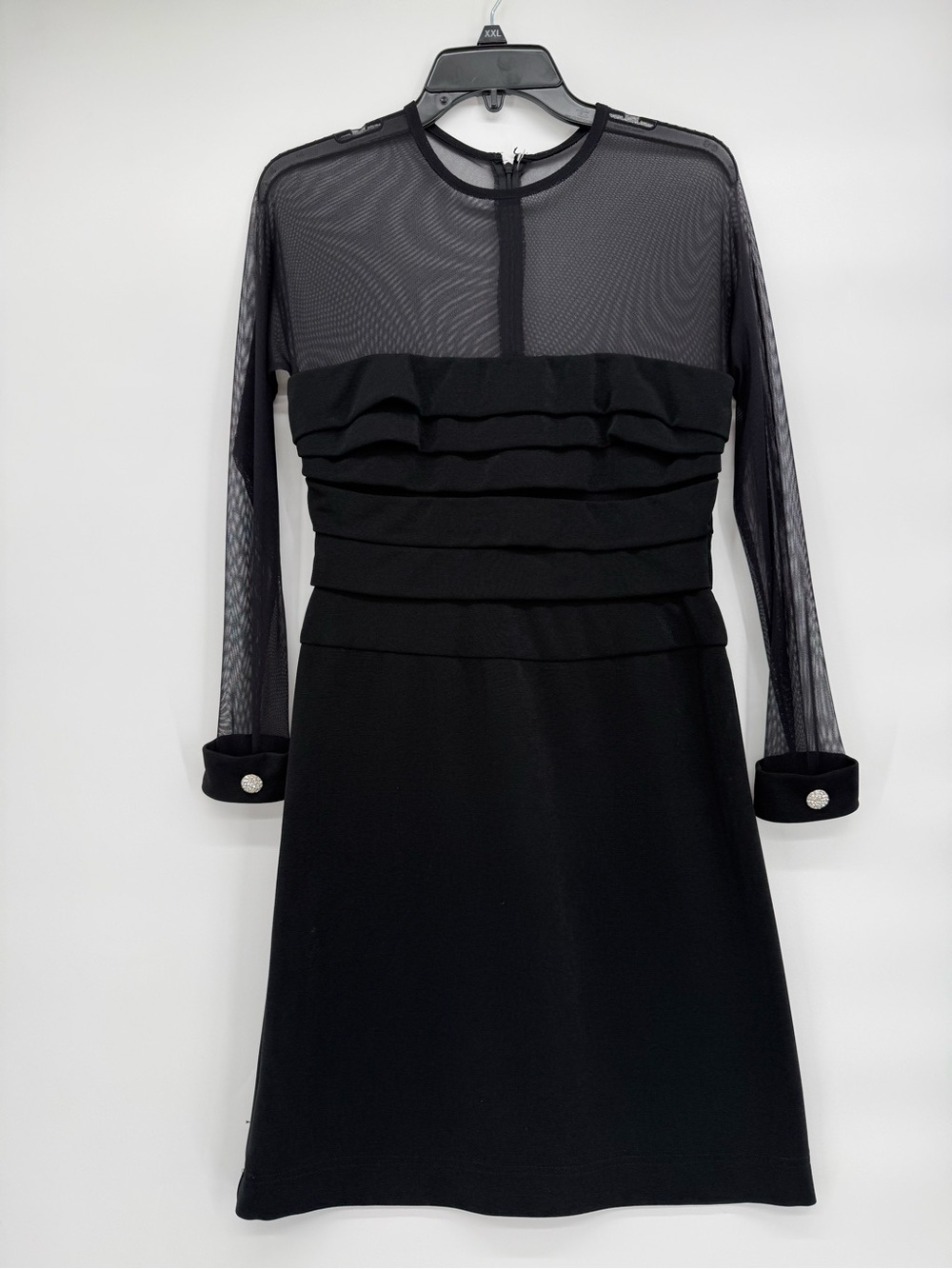 Night Way Collections Black Mesh Sleeve Tiered Bodice Dress